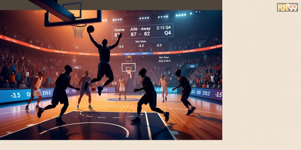 Hình ảnh minh họa cá cược bóng rổ NBA trên 69vn với biểu tượng quả bóng và bảng tỷ lệ kèo.